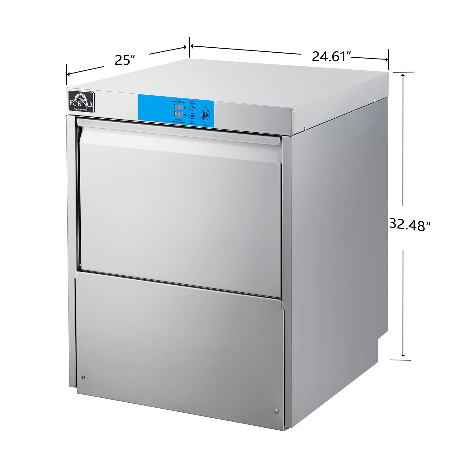 Forno Commerciale 24-Inch Commercial Undercounter Dishwasher, 1-Phase/3-Phase Compatible