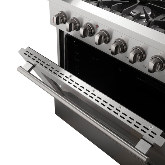 FORNO Premium 3-Piece Kitchen Bundle - Galiano 36" Dual Fuel Range, 36" French Door Refrigerator, 24" Built-In Dishwasher - FBDL-004-02CAUS