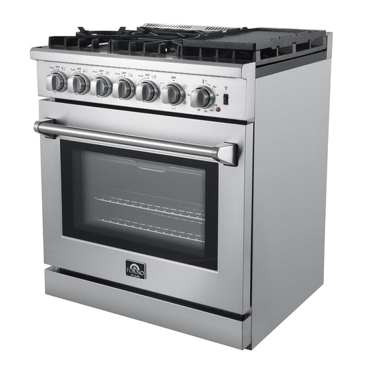 Forno Lazio 30-Inch Freestanding Dual Fuel Range, 5 Burners, True Convection Oven