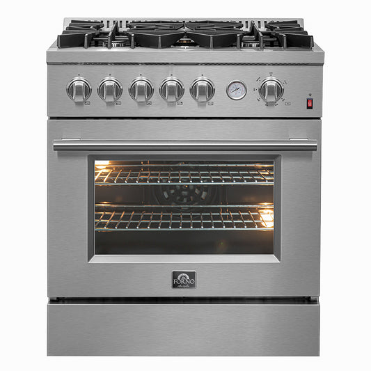 FORNO Premium 2-Piece Kitchen Bundle -Giovanni 30-inch Gas Range Stainless Steel, Forno Moena 36" French Door 19.2 Cu.Ft. Stainless Steel Refrigerator - FBDL-020-02US