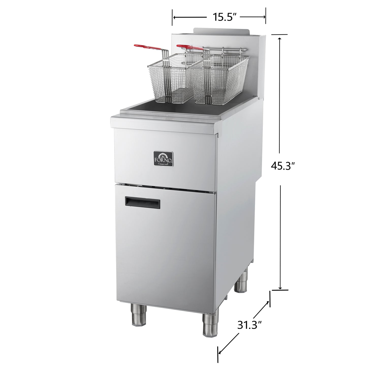 Forno Commerciale Natural Gas Deep Fryer, 4 Burners 120,000 BTU, 50 lbs Oil Capacity