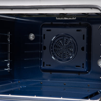 Massimo 30 Inch Dual Fuel Range in White with Air Fryer Basket, True Convection Oven, Matte Cast Iron Grates, and Antique Brass Handles