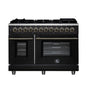 Massimo 48 Inch Dual Fuel Range in Black with Air Fryer Basket, True Convection Oven, Matte Cast Iron Grates, and Antique Brass Handles