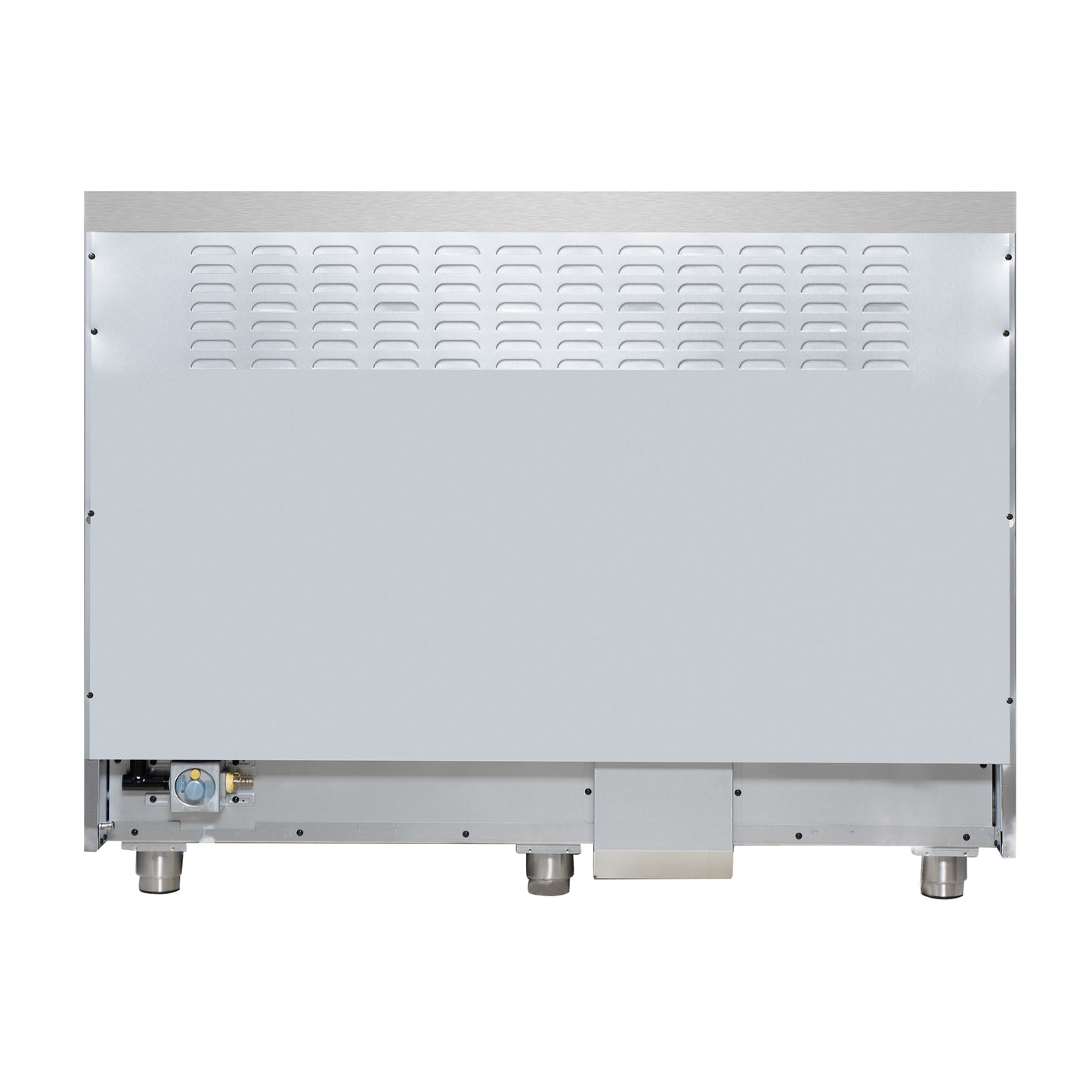 Massimo 48 Inch Dual Fuel Range in White with Air Fryer Basket, True Convection Oven, Matte Cast Iron Grates, and Antique Brass Handles