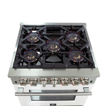 Forno Capriasca 30-Inch Freestanding Dual Fuel Range, 4 Burners, True Convection Oven, White Door