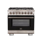 Forno Capriasca 36-Inch Freestanding Dual Fuel Range, 6 Burners, True Convection Oven, Black Door