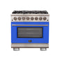 Forno Capriasca 36-Inch Freestanding Dual Fuel Range, 6 Burners, True Convection Oven, Blue Door