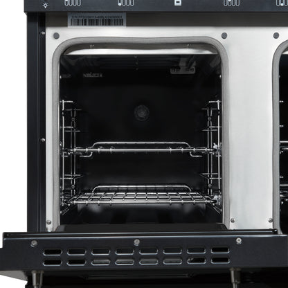 Forno Antico 48-Inch Dual Fuel Range, Black with Antique Brass Finish, 8 Burners, 94,000 BTU, 5.5 cu.ft. Double Ovens & Griddle