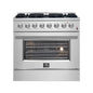 Forno Marco 36-Inch Dual Fuel Range, Stainless Steel, 6 Burners, 67,000 BTU, True Convection Oven, Energy Efficient