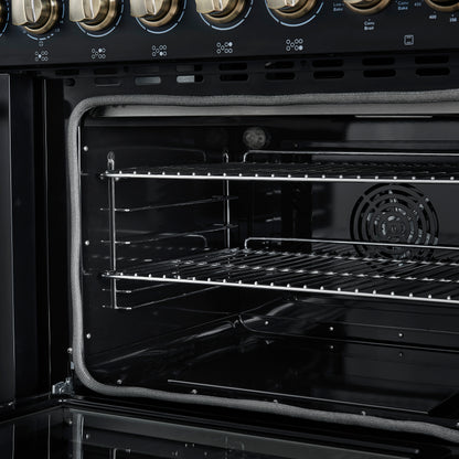 Forno Paolo 48 Inch Freestanding Electric Range in Black with Antique Brass, 6.7 cu.ft, True Convection Oven, Energy Efficient