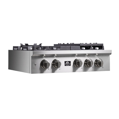 Forno Spezia Alta Qualita 30-Inch Pro-Style Gas Rangetop, Stainless Steel, 5 Sealed Burners, Continuous Cast Iron Grates, High Heat Output