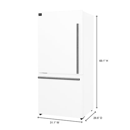 Forno Milano Espresso 31-Inch White Bottom Freezer Refrigerator, 17.2 Cu. Ft., Energy-Efficient, No Frost, Built-In Ice Maker