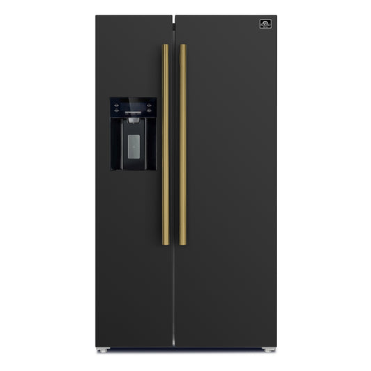 Forno Salerno Espresso 36-Inch Black Side-by-Side Refrigerator, 20 Cu. Ft., Frost-Free, Ice & Water Dispenser, ENERGY STAR Certified