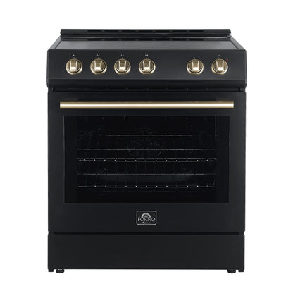 FORNO Premium 2-Piece Kitchen Bundle - Leonardo Espresso 30" Black Range, 31" Black Bottom Freezer Refrigerator - FBDL-003-02US