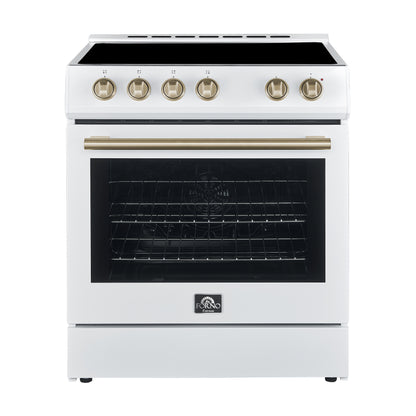 FORNO Premium 3-Piece Kitchen Bundle - Leonardo Espresso 30" White Range, 31" White Bottom Freezer Refrigerator, 24" White Built-In Dishwasher - FBDL-007-03US