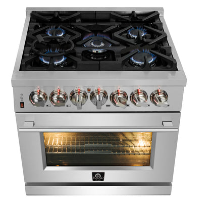 Massimo 30-inch Dual Fuel Range All Stainless Steel with 5 Sealed Burners 68,000BTU, Wok Support & Griddle, 4.32 cu.ft. True Convection Oven With Air Fryer