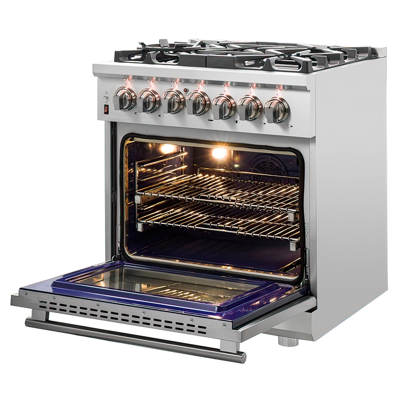 Massimo 30-inch Dual Fuel Range All Stainless Steel with 5 Sealed Burners 68,000BTU, Wok Support & Griddle, 4.32 cu.ft. True Convection Oven With Air Fryer