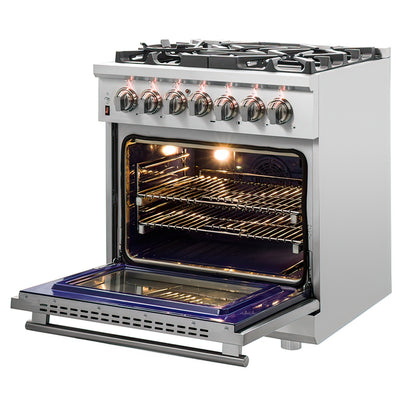 Massimo 30-inch Dual Fuel Range All Stainless Steel with 5 Sealed Burners 68,000BTU, Wok Support & Griddle, 4.32 cu.ft. True Convection Oven With Air Fryer