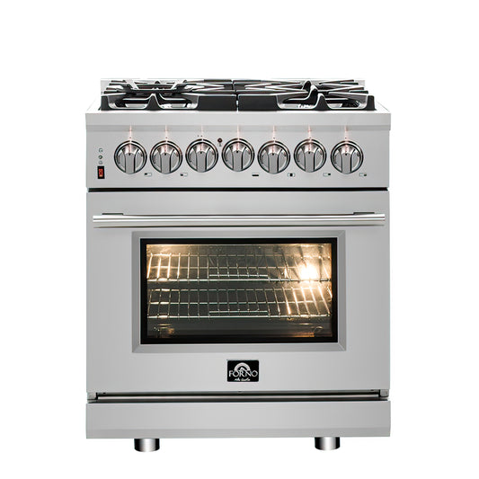 Massimo 30-inch Dual Fuel Range All Stainless Steel with 5 Sealed Burners 68,000BTU, Wok Support & Griddle, 4.32 cu.ft. True Convection Oven With Air Fryer