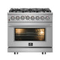 Massimo 36-inch Dual Fuel Range All Stainless Steel with 6 Sealed Burners 83,000 BTU,Wok Support & Griddle, 5.36 cu.ft. True Convection Oven with Air Fryer
