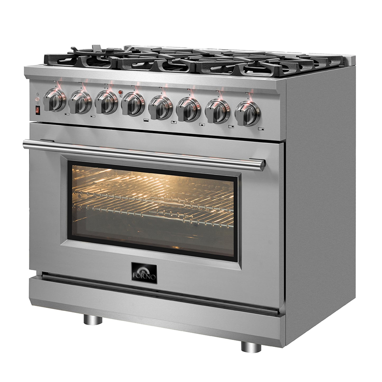 Massimo 36-inch Dual Fuel Range All Stainless Steel with 6 Sealed Burners 83,000 BTU,Wok Support & Griddle, 5.36 cu.ft. True Convection Oven with Air Fryer