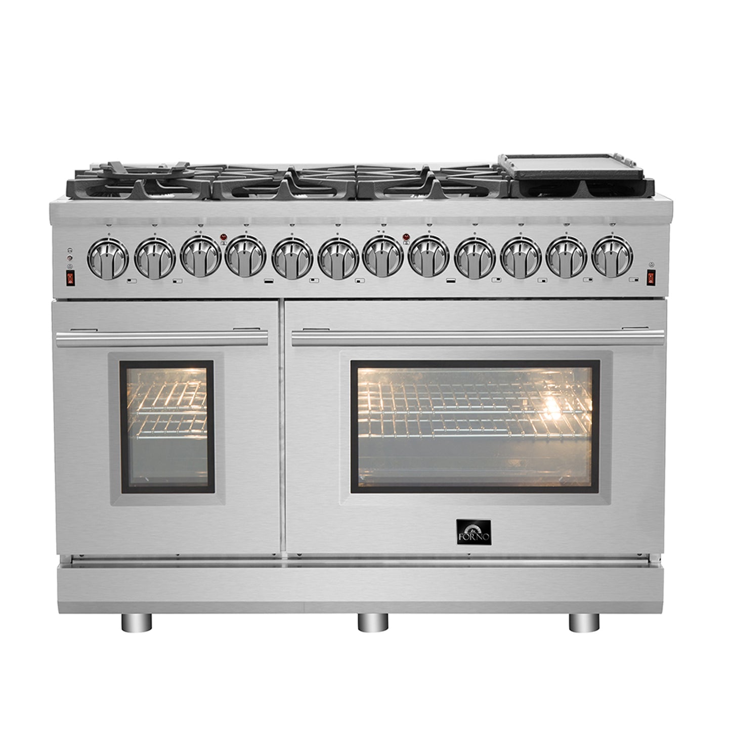 Massimo 48-inch Dual Fuel Range All Stainless Steel with 8 Sealed Burners 107,000BTU , Wok Support & Two Griddles, 6.58 cu.ft. Double Ovens with Air Fryer