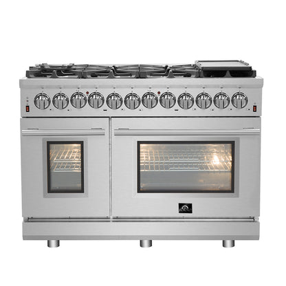 Massimo 48-inch Dual Fuel Range All Stainless Steel with 8 Sealed Burners 107,000BTU , Wok Support & Two Griddles, 6.58 cu.ft. Double Ovens with Air Fryer