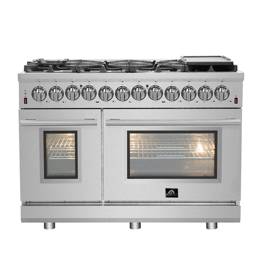 Massimo 48-inch Dual Fuel Range All Stainless Steel with 8 Sealed Burners 107,000BTU , Wok Support & Two Griddles, 6.58 cu.ft. Double Ovens with Air Fryer