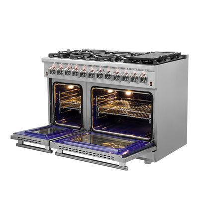 Massimo 48-inch Dual Fuel Range All Stainless Steel with 8 Sealed Burners 107,000BTU , Wok Support & Two Griddles, 6.58 cu.ft. Double Ovens with Air Fryer