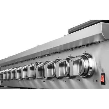 Massimo 48-inch Dual Fuel Range All Stainless Steel with 8 Sealed Burners 107,000BTU , Wok Support & Two Griddles, 6.58 cu.ft. Double Ovens with Air Fryer