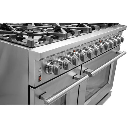 Massimo 48-inch Dual Fuel Range All Stainless Steel with 8 Sealed Burners 107,000BTU , Wok Support & Two Griddles, 6.58 cu.ft. Double Ovens with Air Fryer