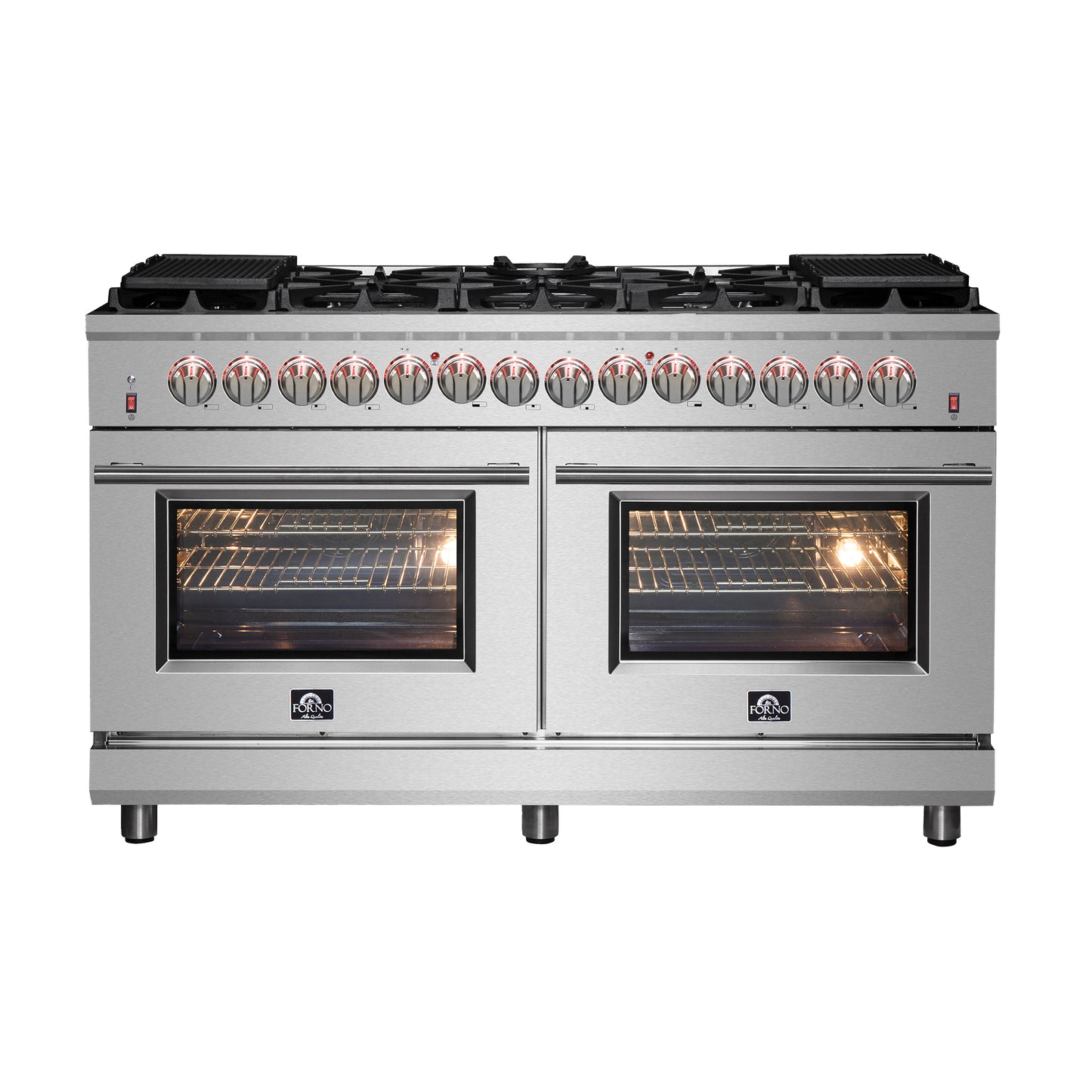 Massimo 60-inch Dual Fuel Range All Stainless Steel with 8 Sealed Burners 142,000BTU , Wok Support & Two Griddles, 8.64 cu.ft. True Convection Double Ovens with  Air Fryer