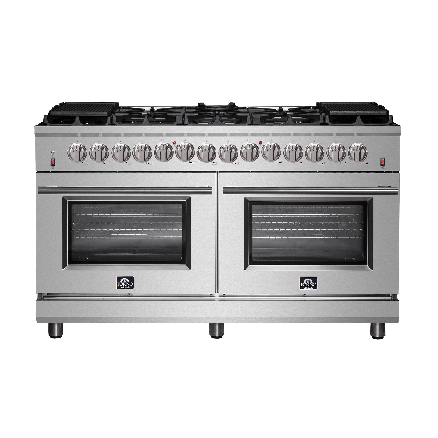 Massimo 60-inch Dual Fuel Range All Stainless Steel with 8 Sealed Burners 142,000BTU , Wok Support & Two Griddles, 8.64 cu.ft. True Convection Double Ovens with  Air Fryer
