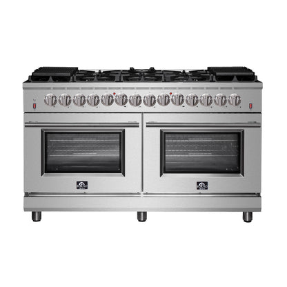 Massimo 60-inch Dual Fuel Range All Stainless Steel with 8 Sealed Burners 142,000BTU , Wok Support & Two Griddles, 8.64 cu.ft. True Convection Double Ovens with  Air Fryer