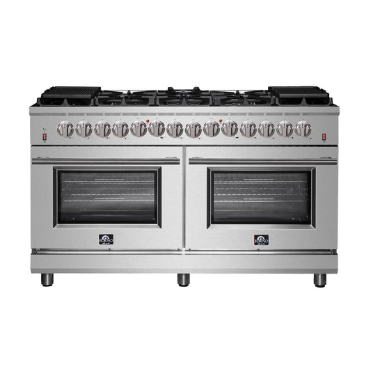 Massimo 60-inch Dual Fuel Range All Stainless Steel with 8 Sealed Burners 142,000BTU , Wok Support & Two Griddles, 8.64 cu.ft. True Convection Double Ovens with  Air Fryer