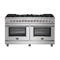 Massimo 60-inch Dual Fuel Range All Stainless Steel with 8 Sealed Burners 142,000BTU , Wok Support & Two Griddles, 8.64 cu.ft. True Convection Double Ovens with  Air Fryer