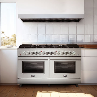 Massimo 60-inch Dual Fuel Range All Stainless Steel with 8 Sealed Burners 142,000BTU , Wok Support & Two Griddles, 8.64 cu.ft. True Convection Double Ovens with  Air Fryer