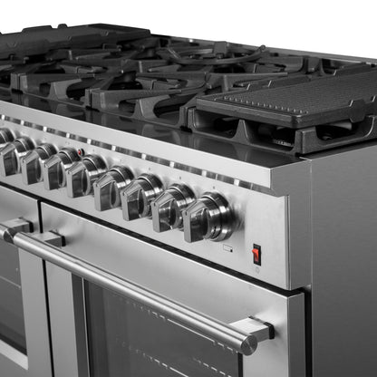 Massimo 60-inch Dual Fuel Range All Stainless Steel with 8 Sealed Burners 142,000BTU , Wok Support & Two Griddles, 8.64 cu.ft. True Convection Double Ovens with  Air Fryer