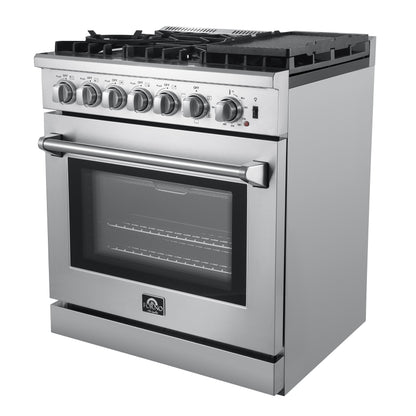 Forno Lazio 30-Inch Freestanding Dual Fuel Range, 5 Burners, True Convection Oven