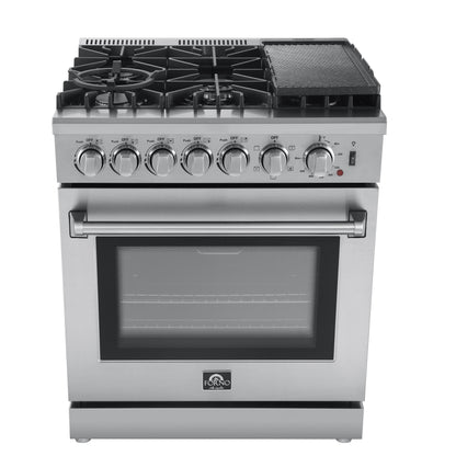 Forno Lazio 30-Inch Freestanding Dual Fuel Range, 5 Burners, True Convection Oven