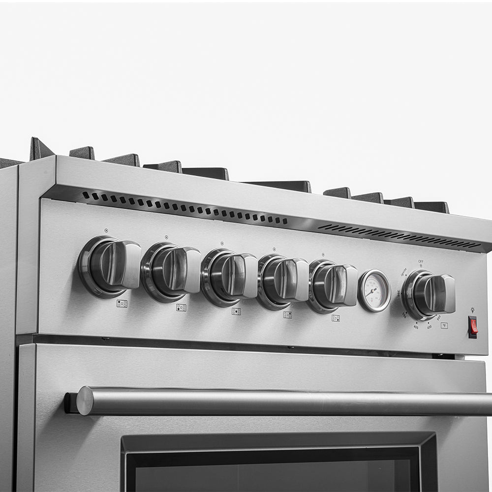 FORNO Premium 3-Piece Kitchen Bundle - 30" Gas Range, Bottom Freezer Refrigerator, Built-In Dishwasher, Stainless Steel - FBDL-012-01CAUS