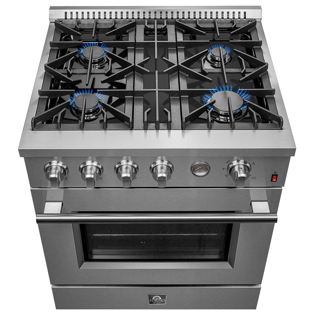 FORNO Premium 2-Piece Kitchen Bundle - Marco 30-inch Gas Range Stainless Steel, Forno Gallipoli 30" French Door Refrigerator with Bottom Freezer 17.5 cu. ft Capacity - FBDL-021-02CAUS