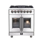 Massimo 30-inch French Door Dual Fuel Range All Stainless Steel with 5 Sealed Burners 68,000BTU , Wok Support, 4.32 cu.ft. True Convection Oven with Air Fryer Kit