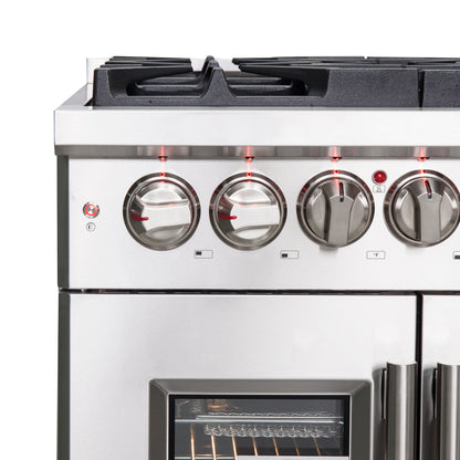 Massimo 30-inch French Door Dual Fuel Range All Stainless Steel with 5 Sealed Burners 68,000BTU , Wok Support, 4.32 cu.ft. True Convection Oven with Air Fryer Kit