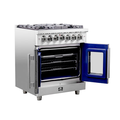 Massimo 30-inch French Door Dual Fuel Range All Stainless Steel with 5 Sealed Burners 68,000BTU , Wok Support, 4.32 cu.ft. True Convection Oven with Air Fryer Kit