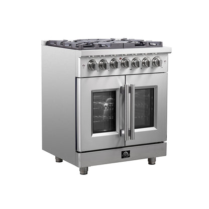 Massimo 30-inch French Door Dual Fuel Range All Stainless Steel with 5 Sealed Burners 68,000BTU , Wok Support, 4.32 cu.ft. True Convection Oven with Air Fryer Kit