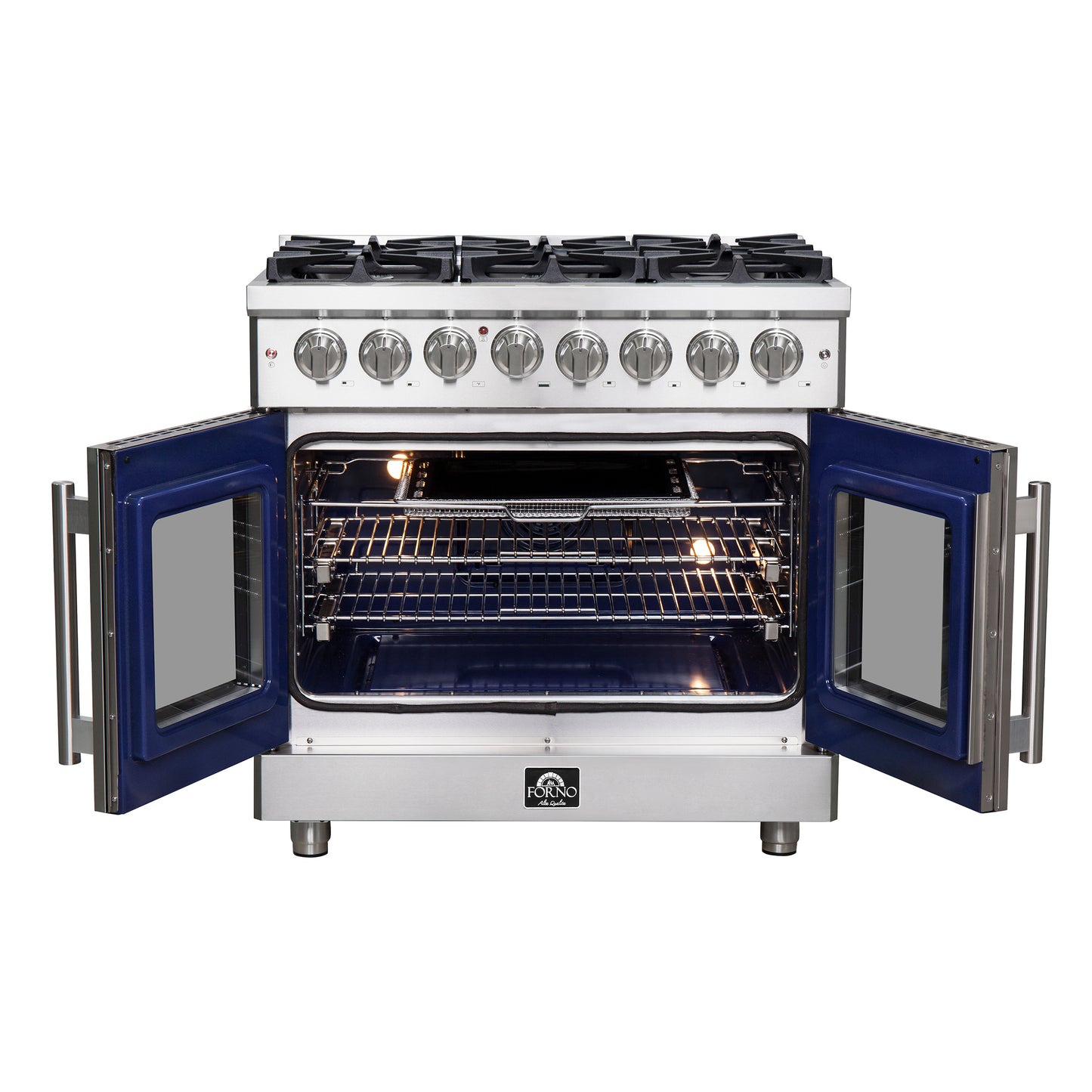 Massimo 36-inch Dual Fuel Range All Stainless Steel with 6 Sealed Burners 83,000BTU , Wok Support, 5.36 cu.ft. True Convetion Oven with Air Fryer Kit
