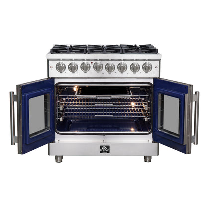 Massimo 36-inch Dual Fuel Range All Stainless Steel with 6 Sealed Burners 83,000BTU , Wok Support, 5.36 cu.ft. True Convetion Oven with Air Fryer Kit