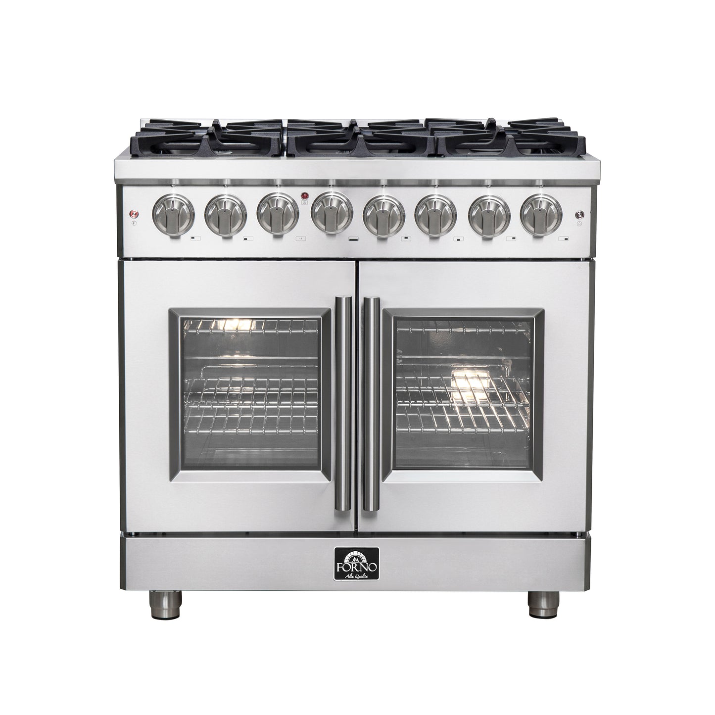 Massimo 36-inch Dual Fuel Range All Stainless Steel with 6 Sealed Burners 83,000BTU , Wok Support, 5.36 cu.ft. True Convetion Oven with Air Fryer Kit