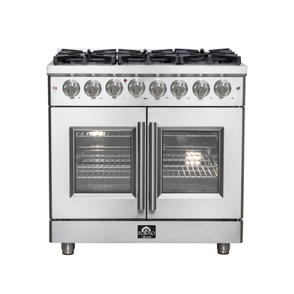 Massimo 36-inch Dual Fuel Range All Stainless Steel with 6 Sealed Burners 83,000BTU , Wok Support, 5.36 cu.ft. True Convetion Oven with Air Fryer Kit